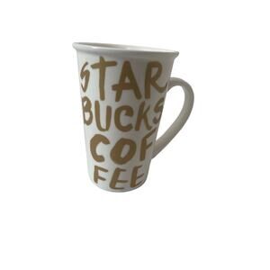 Starbucks 2015 Latte Mug Graffiti White & Gold 16 oz Ceramic Cup